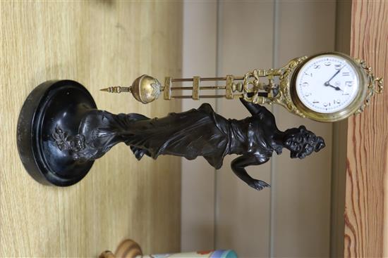 An early 20th century German Diana spelter mystery clock, height 32cm